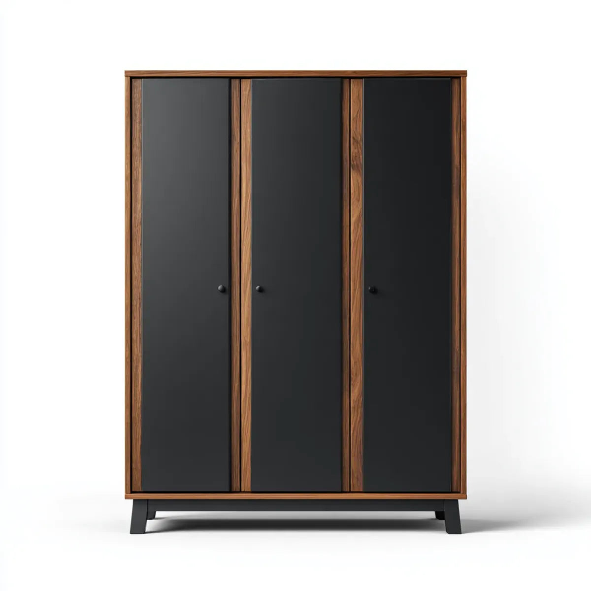 Dreitüriger Kleiderschrank Schwarz Walnussfurnier und MDF rechteckig 150 x 60 x 200 cm