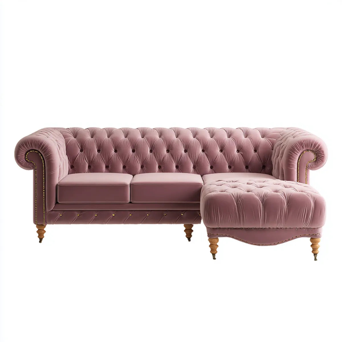 Chesterfield Ecksofa mit Recamiere rechts Rosa 260 x 165 cm Polyester-Samt
