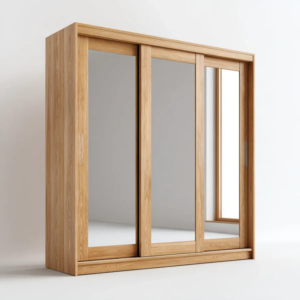 Schwebetürenschrank mit 3 Spiegeltüren Eiche natur 180 x 60 x 200 cm Spanplatte rechteckig
