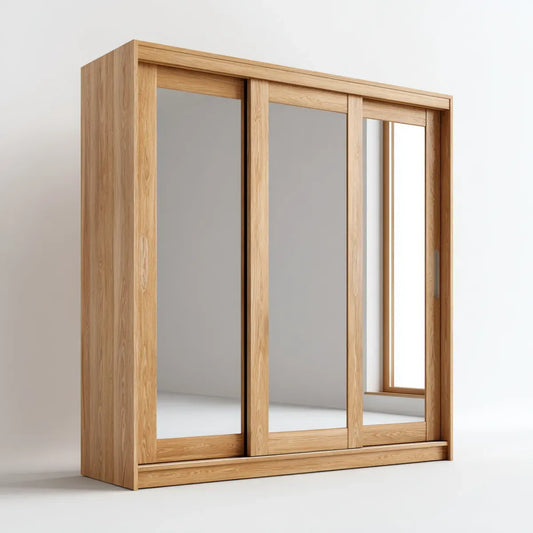 Schwebetürenschrank mit 3 Spiegeltüren Eiche natur 180 x 60 x 200 cm Spanplatte rechteckig