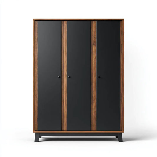 Dreitüriger Kleiderschrank Schwarz Walnussfurnier und MDF rechteckig 150 x 60 x 200 cm