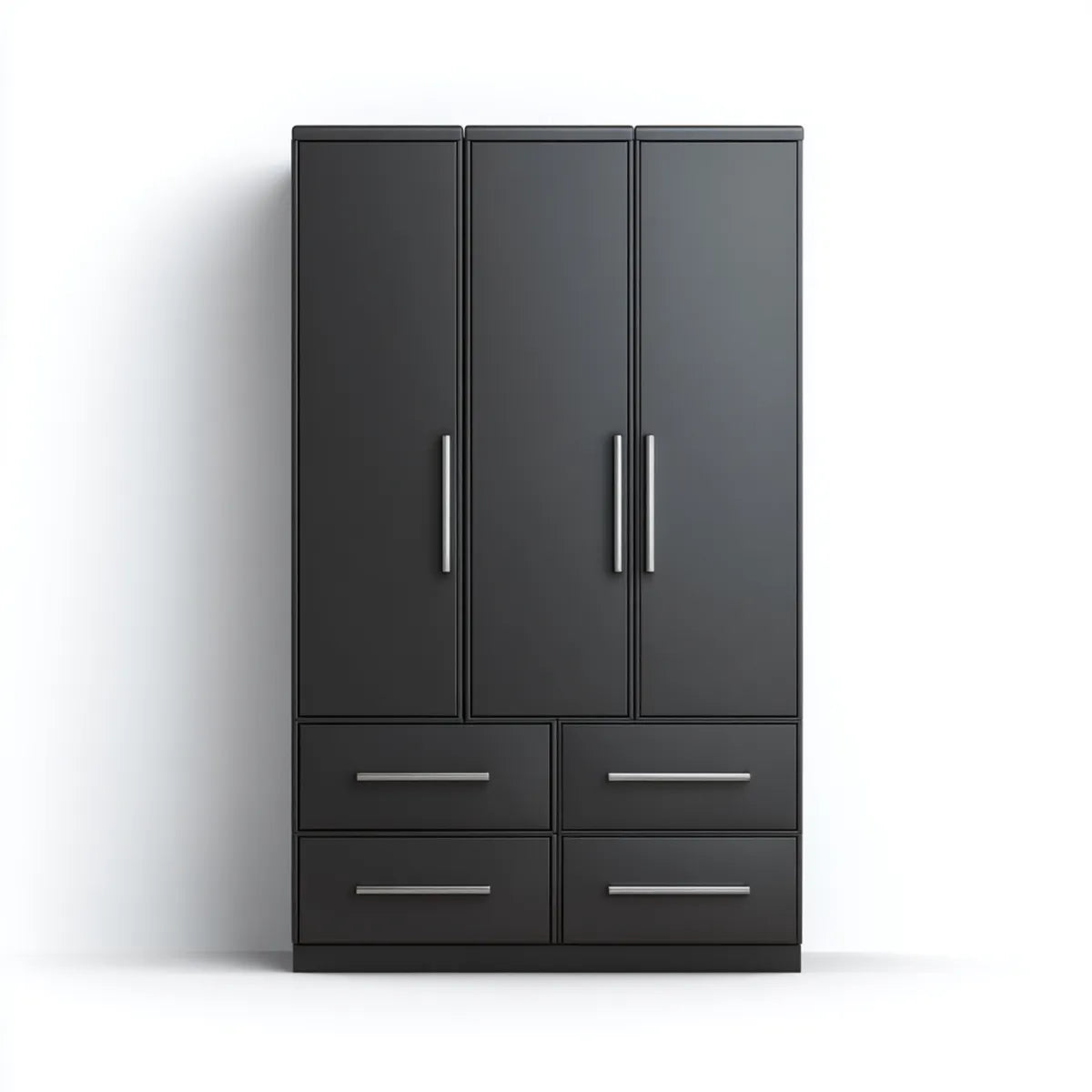 Kleiderschrank Schwarz mit 3 Türen und 4 Schubladen aus melaminharzbeschichteter Spanplatte 120 x 52 x 200 cm Rechteckig