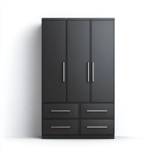 Kleiderschrank Schwarz mit 3 Türen und 4 Schubladen aus melaminharzbeschichteter Spanplatte 120 x 52 x 200 cm Rechteckig