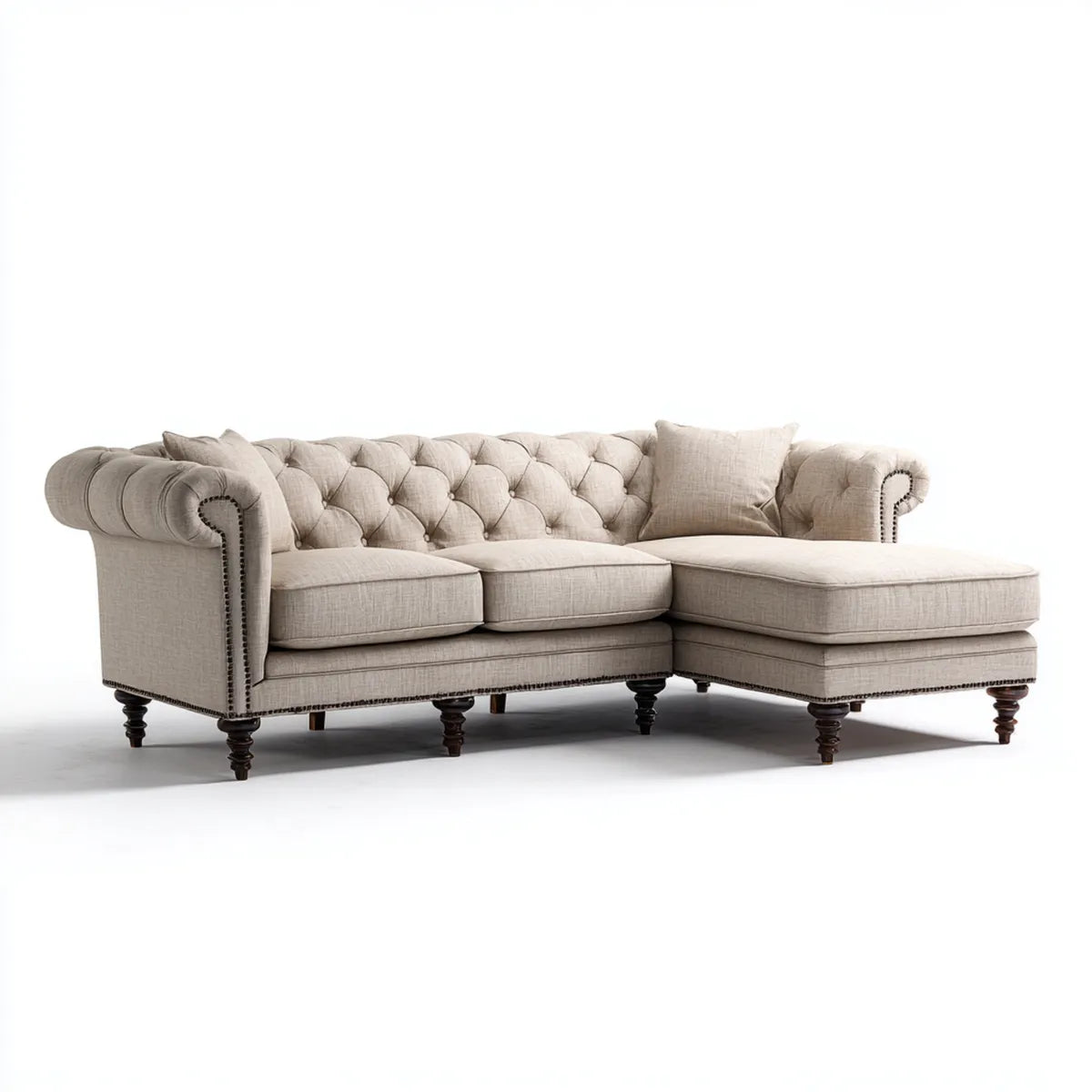 Chesterfield Ecksofa Beige 260 x 160 x 78 cm Polyester L-Form