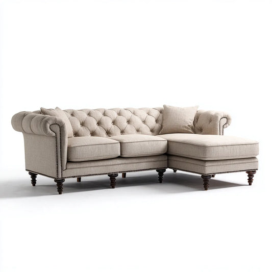 Chesterfield Ecksofa Beige 260 x 160 x 78 cm Polyester L-Form