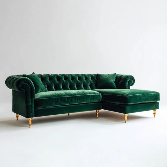 Chesterfield Ecksofa mit Recamiere Dunkelgrün 260 x 165 x 78 cm Polyester-Samt L-Form