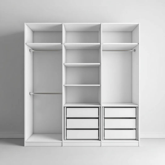 Offener Kleiderschrank Weiß 240 x 200 x 60 cm aus melaminharzbeschichteter Spanplatte rechteckig mit 6 Schubladen