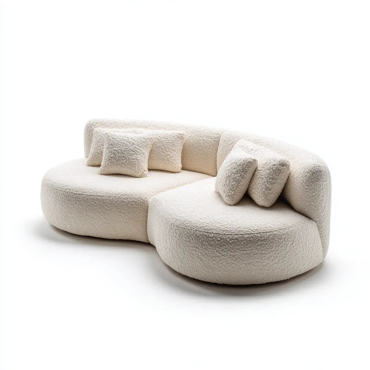 Ecksofa 2-teilig Creme 260 x 160 x 75 cm Polyester-Bouclé abgerundete Form