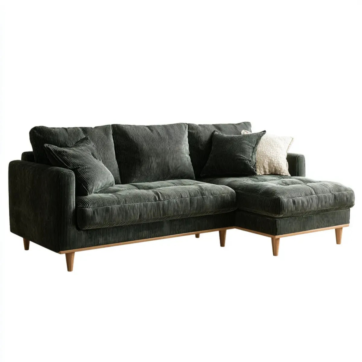 Ecksofa mit Recamiere Dunkelgrün 218 x 150 x 86 cm Polyester-Cord L-Form
