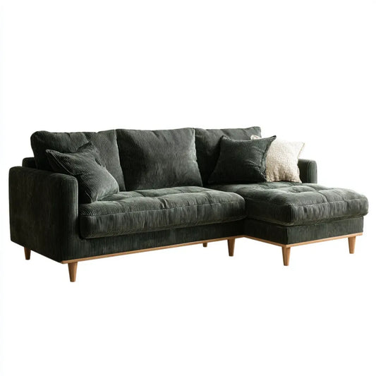 Ecksofa mit Recamiere Dunkelgrün 218 x 150 x 86 cm Polyester-Cord L-Form