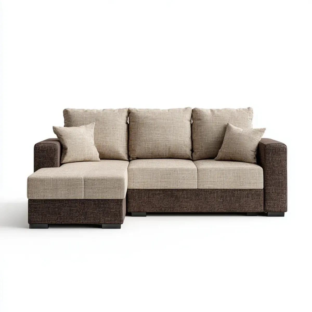 Ecksofa mit Recamiere links Beige Braun Polyester 240 x 150 x 85 cm